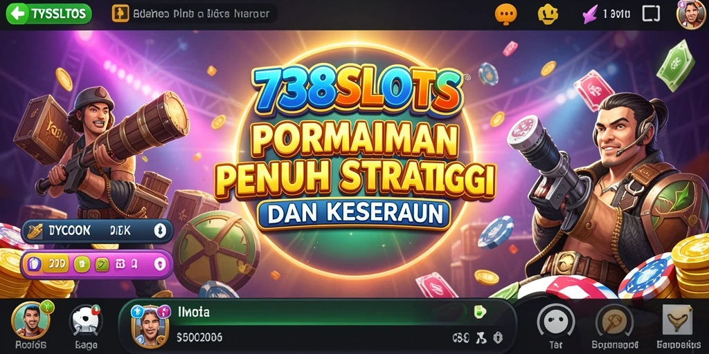 Screenshoot utama 738SLOTS menampilkan keseruan gameplay Tycoon dengan slot berwarna-warni.