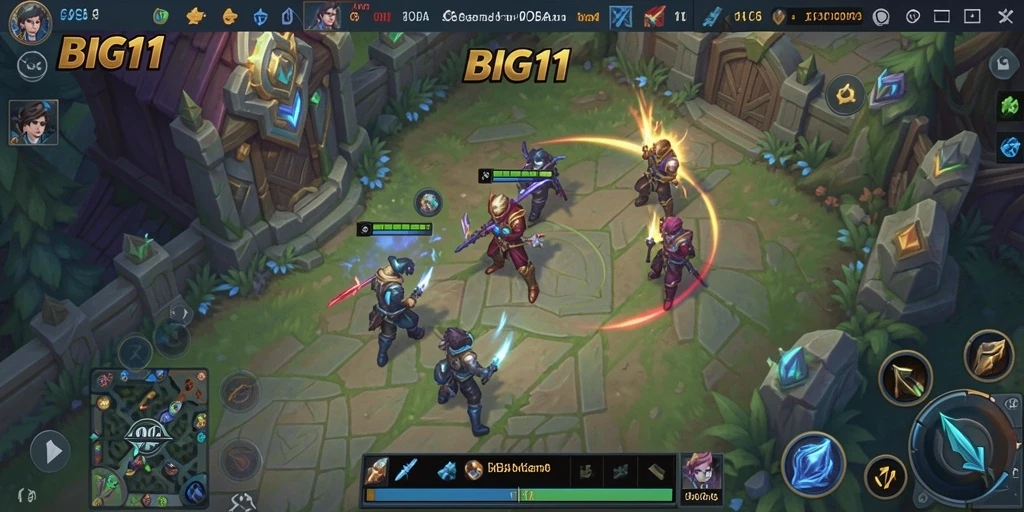 Tangkapan layar menarik dari permainan BIG11 yang menunjukkan aksi MOBA yang seru.