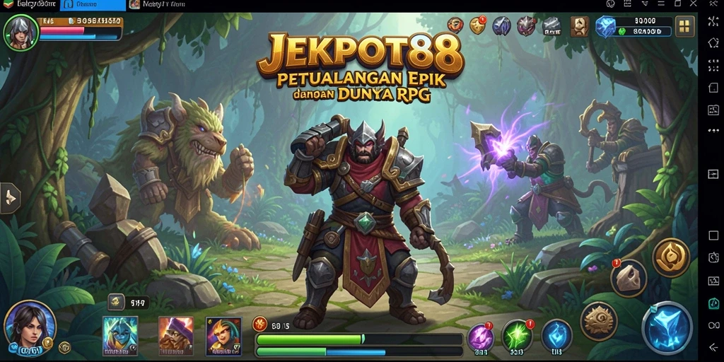 Tangkapan layar utama JEKPOT88 menampilkan pertarungan epik dalam dunia RPG.