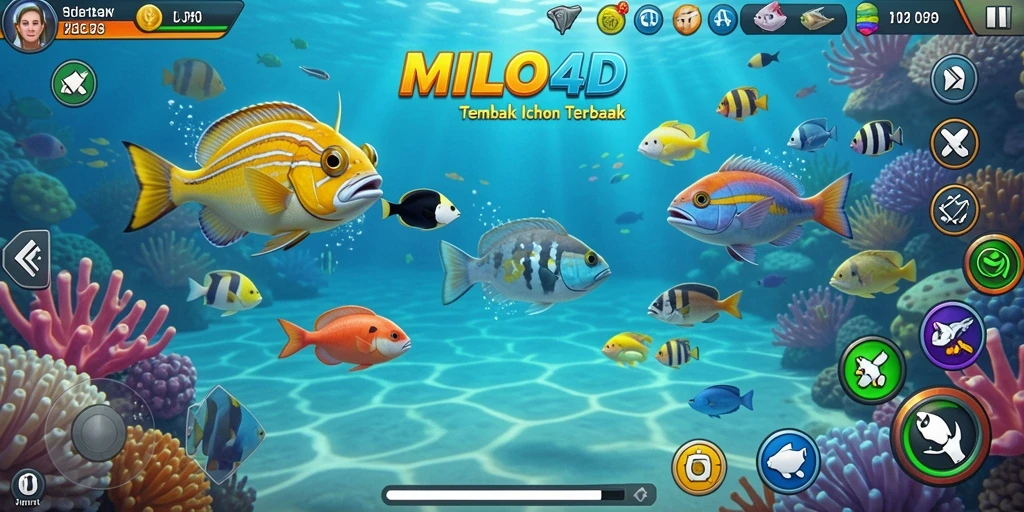 Screenshot utama MILO4D menampilkan aksi seru dalam menangkap ikan.