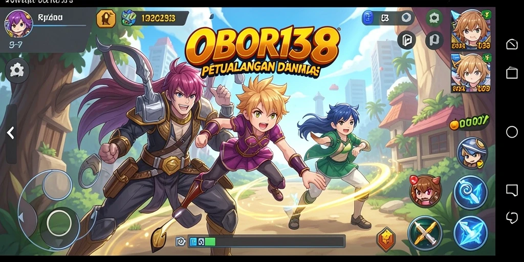 Tangkapan layar gameplay OBOR138 yang menampilkan pertarungan seru dan karakter anime.