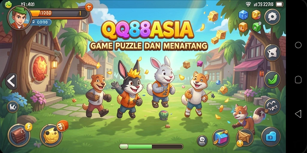 Tampilan gameplay QQ88ASIA yang menantang dengan teka-teki berwarna-warni.