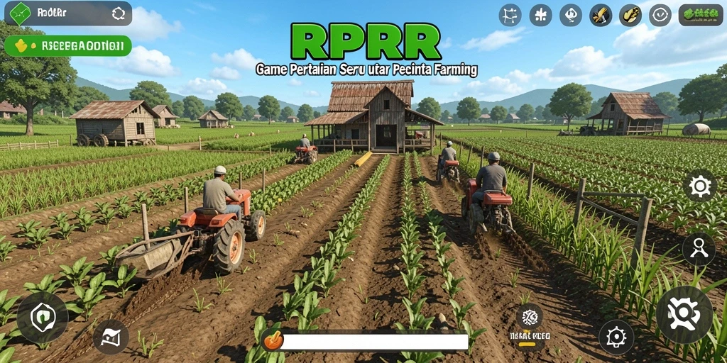 Screenshot utama RPRR menampilkan pemain yang sedang merawat ladang tanaman.