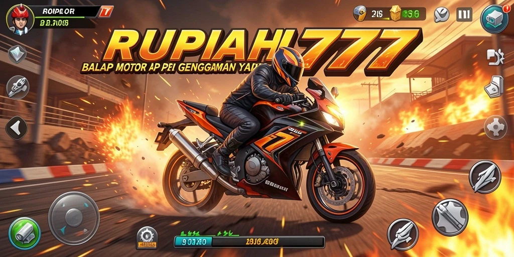 Tampilan gameplay RUPIAH777 dengan aksi balap motor yang seru dan mendebarkan.