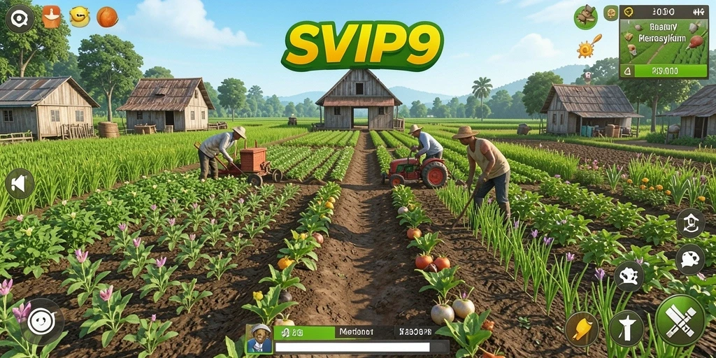 Screenshot utama gameplay SVIP9 menampilkan keindahan ladang pertanian.