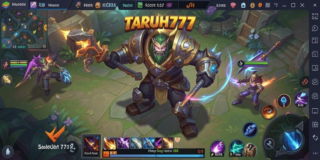 Screenshot gameplay TARUH777 yang menunjukkan pertempuran seru di medan perang MOBA.