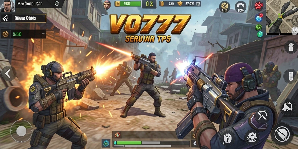 Screenshot utama VO777 menampilkan aksi seru di battlefield TPS.